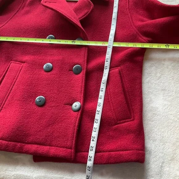 Woolrich Womens Sz Medium Pea coat Wool blend Ruby Red Double breasted - Picture 3 of 11